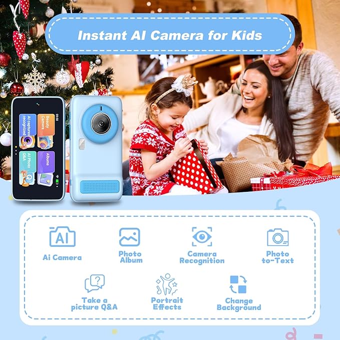 Kids WiFi AI Camera with 11 AI Roles & Photo Recognition, 5MP Digital Camera for Kids, 3.97" IPS Screen, Educational Learning Toy, Christmas Birthday Gifts for Boys Girls Ages 3-12（Blue）
