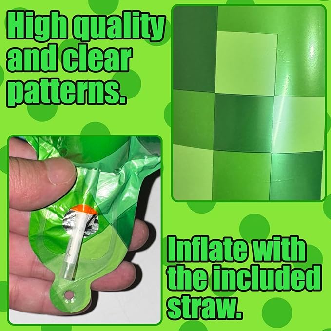 40 Inch Giant Green Pixel Miner Theme Number Foil Balloons Large MIning Number 8 Balloons Party Balloons Birthday Party Decorations Supplies Number 0-9 Available for Kids' Birthday Anniversary Party