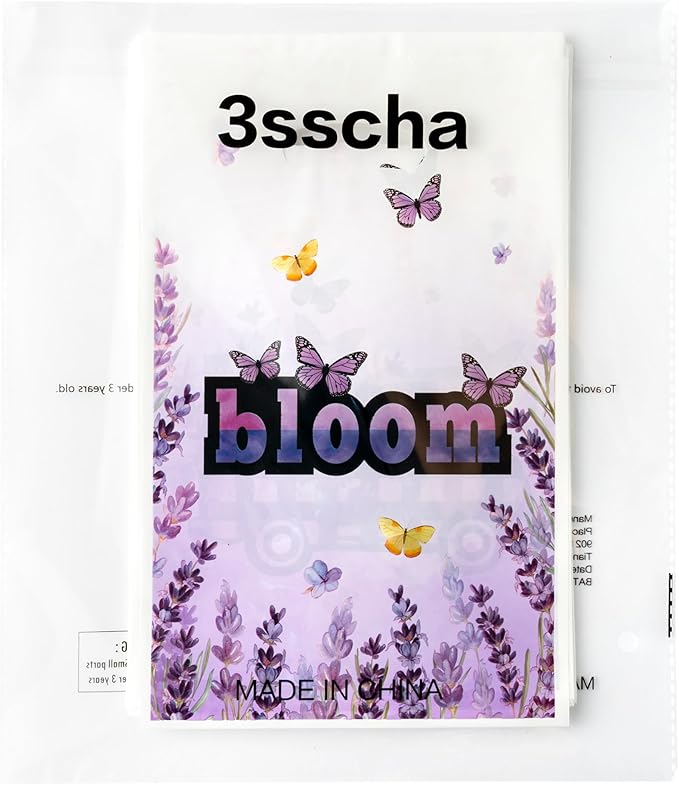 50Pcs Lavender Bloom Party Favor Bags - Blossom Purple Flower Plastic Waterproof Goodie Bag Butterfly Floral Spring Gift Party Favor for Kids Birthday Baby Shower Decoration Supplies