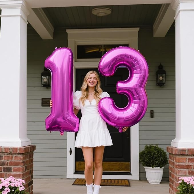 40 Inch Large 13 Balloon Numbers Rose Purple Big Foil Number Balloons Giant Helium Happy Birthday Party Decorations for Man and Women, Huge Mylar Anniversary Party Supplies