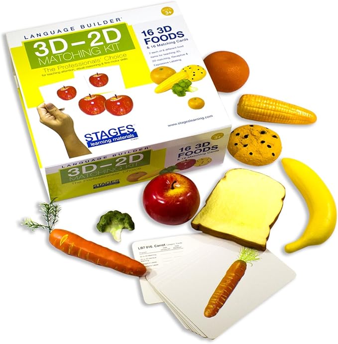 Stages 3D-2D Matching Kit - Language Builder Flashcards with Realistic Toy Figures & Photo Cards for Autism Learning & ABA Therapy