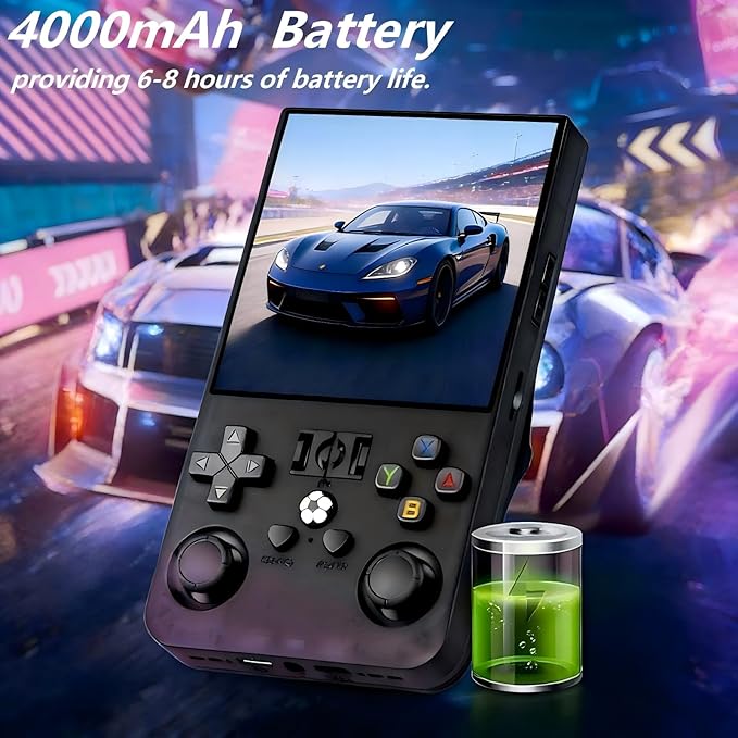 R36max Handheld Retro Game Console 4.0 Inch HD Screen ,Portable，18000+ Game Support, 26+ Emulator Support, 64GB, 4000mAh Li-ion Battery Transparent Blue
