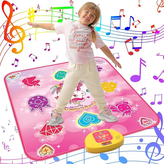 Unicorn Dance Mat Toys for 3 4-7 8 9 10-12 Year Old Girl Birthday Gifts, Pink Music Dance Pad with 6 Game Modes, Electronic Dancing Mat Toys for Girls, Adjustable Volume, LED Light