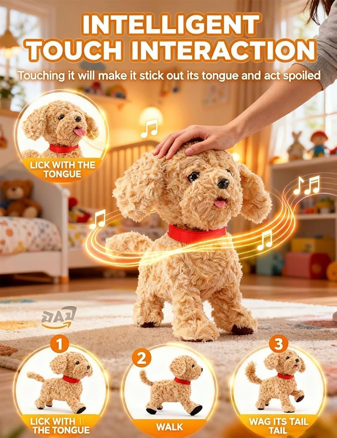 Orgone Wuffy Robot Dog Lifelike Toy Dog, Interactive Robot Dog with Touch Sensing Voice Music Mimic Leash Remote Soft Fur – Battery Powered Puppy (1PC - A)