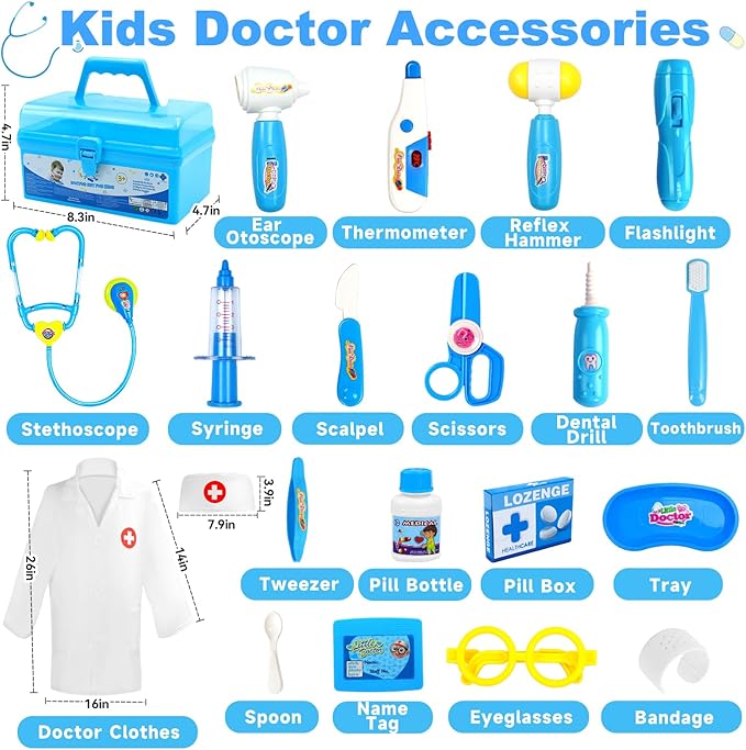 Fajiabao Doctor Kit for Toddlers 3-5 Dress Up Toys for 2 3 4 5 Year Old Girls Pretend Play Kids Doctor Set with Doctor Costume Toy Stethoscope for 2 3 4 5 6 Year Old Girls Boys Birthday Gifts