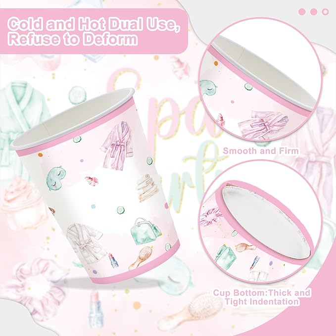 120PCS Spa Party Supplies Pink Makeup Themed Birthday Party Decorations for Girls Child Kids Slumber Sleepover Pajama Tableware Set Plates Napkins Cups Forks Knives for 20 Guests