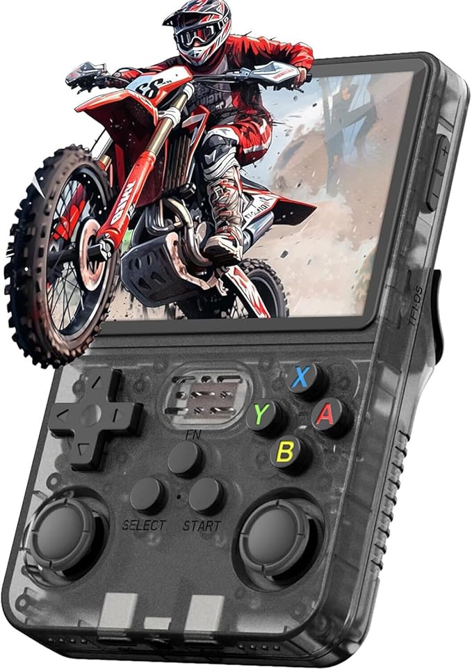 Custom Bundle R36S Retro Handheld Game Console – 64GB, 15K+ Games, 3.5" IPS Screen, 1GB RAM | Portable Emulator for 8–64 Bit Classics (Black Transparent + Free Keychain)