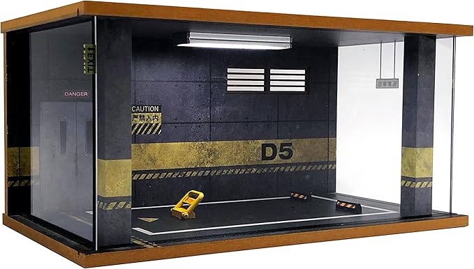 Display Case for 1/18 Diecast Cars,Acrylic Display Case for 1/12 Scale Toy Motorcyle with LED Lighting,D5-3 Open Side Grey