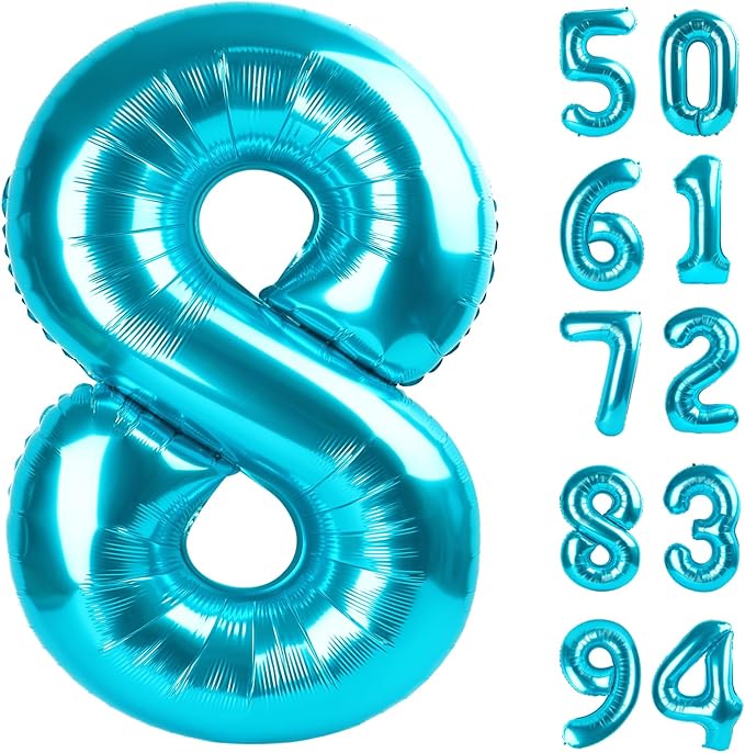 8 Balloon, Blue Number Balloons 40 Inch, 8th Birthday Decorations for Boys Girls, Blue Birthday Balloons Party Supplies, Number 8 Balloon