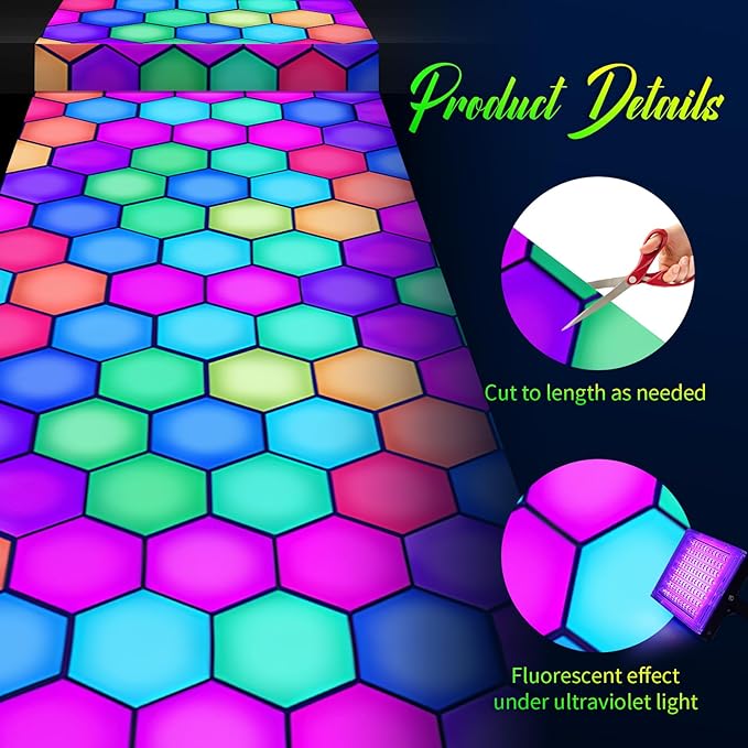 Haull 138 x 59 Inch Glow in The Dark Party Supplies Neon Party Decorations Light up Dance Floor Blacklight Rug UV Reactive Fluorescent for Carnival Birthday Wedding Favors(Pentagon)