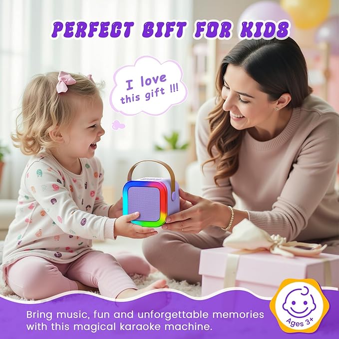 Mini Karaoke Machine for Kids,Portable Bluetooth Speaker with 2 Wireless Microphones,Toddler Music Player Toys,Easter Birthday Gifts for 3,4,5,6,7,8,9,10,11,12+Years Old Girls Boys(Purple)