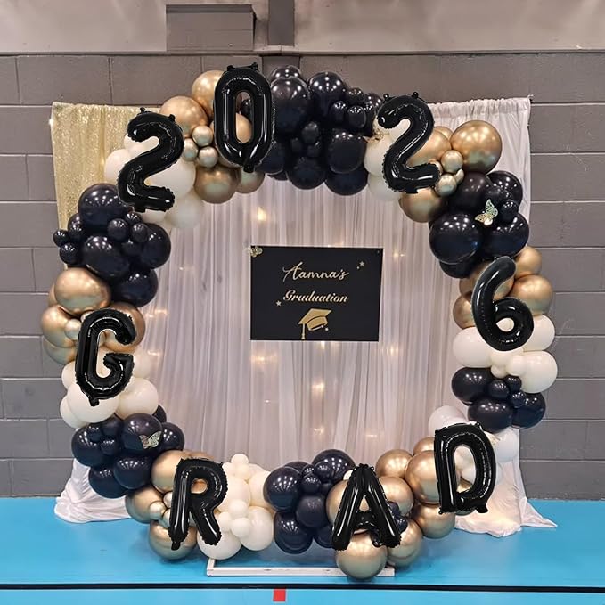 Black 2026 Congrats Balloons, 16 Inch Matte Black 2026 GRAD Foil Balloons Banner Sign for Graduation Decorations 2026, College High School Class of 2026 Graduate Congratulations Party Decor Supplies