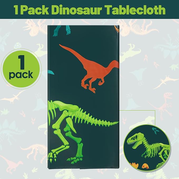 Tudomro 1 Pcs Dinosaur Plastic Party Tablecloth Dinosaur Birthday Table Cover Decorations Disposable Table Cover for Birthday Party Supplies, 54 x 108 Inch