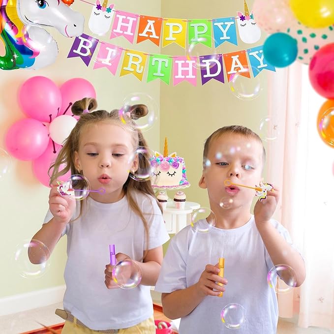 AFZMON 24 Unicorn Party Favors Bubble Wands for Kids, Rainbow Horse Mini Bubbles Wand Toys, Rainbow Theme Birthday Party Supplies Goodie Gift Bag Stuffers Pinata Classroom Prizes