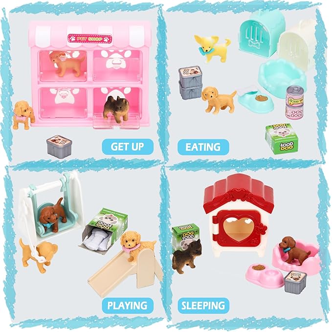 SweetAce 32Pcs Dog Toys for Kids Pretend Play Dog Figures Playset Toddlers Toy Interactive Puppy Role Play Set Realistic Dogs Care Center Birthday Gifts for 3 4 5 6+ Year Old Girls and Boys