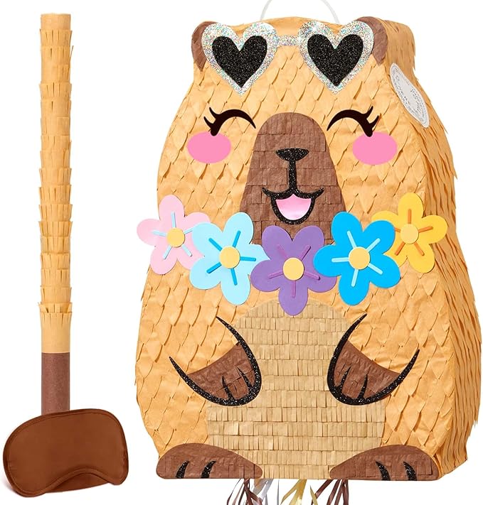WERNNSAI Capybara Piñata - Animal theme Party Decorations Capybara Piñata with Blindfold and Bat for Kids Cute Birthday Baby Shower Decorations Classroom Party Game Supplies