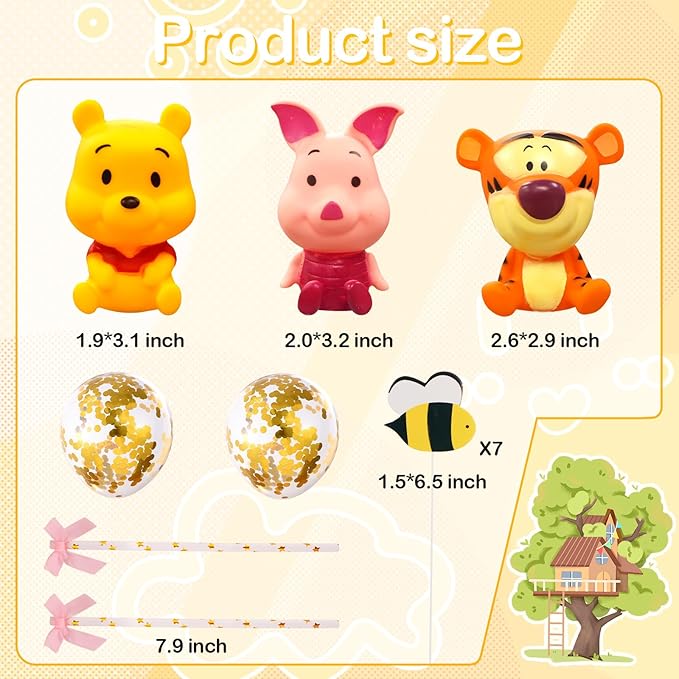 Newmemo Winnie Cake Topper 12Pcs Winnie figurines Pooh Cake Toppers Winnie Cupcake Toppers Pooh Bear Cake Picks Winnie Cake Decorations for Winnie Birthday Baby Shower Party Decorations Supplies
