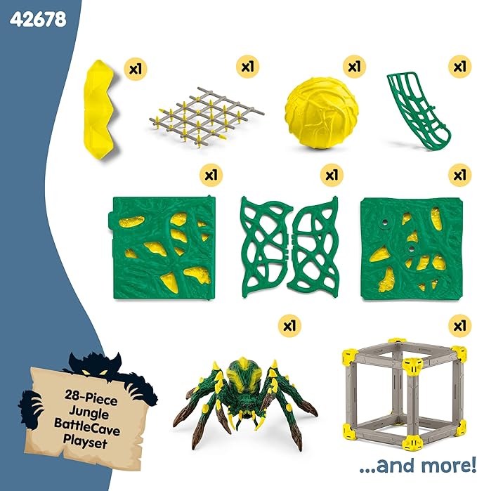 Schleich Eldrador Creatures - 28 PC Jungle Battle Cave with Spider Toy Playset - Tarantula Figurine for Boys and Girls with Expandable Fortress - Interactive, Imaginative Play for Kids Ages 7+ | 42678