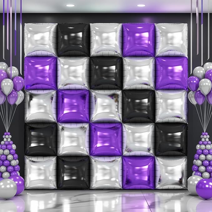 Black Purple Silver Foil Balloon Wall,25Pcs Double Sided Balloons Backdrop Helium Balloon Tunnel Arch Garland Kit for Birthday Graduations Anniversary Baby Shower Party Decorations