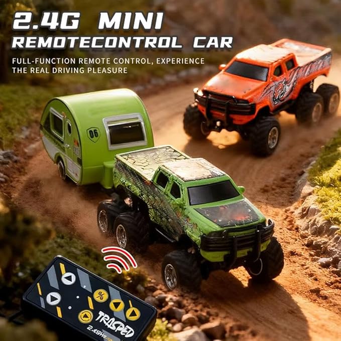 Mini Rc Truck,1/64 Scale Mini Remote Control Monster Truck with Trailer, 2.4Ghz Remote Control & APP, Rechargeable Alloy Shell RC Cars with Lights, Speed/Steering Adjustable (Purple)
