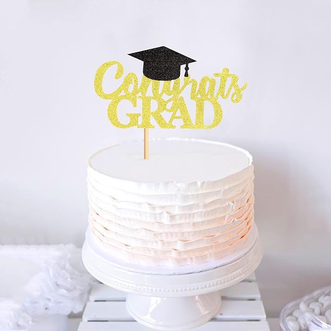 Gold Glitter 2026 Congrates Grad Cake Topper Congrats Grad Cap Cake Picks Graduation Food Picks for Graduate Party Decorations Supplies