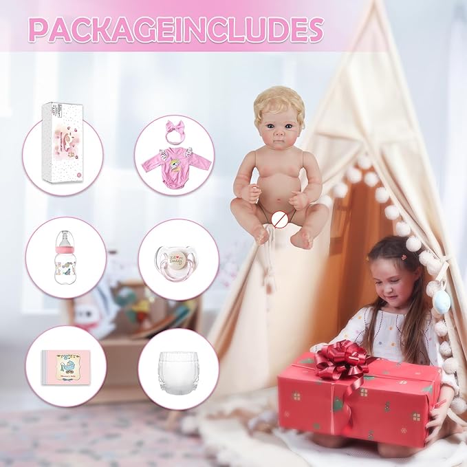 Reborn Baby Dolls - 20-inch Realistic Baby Doll Girl, Lifelike Newborn Baby Doll with Full Vinyl Body, Handmade with Accessories, Real Life Baby Doll for 3+ Years Old Kids Gifts
