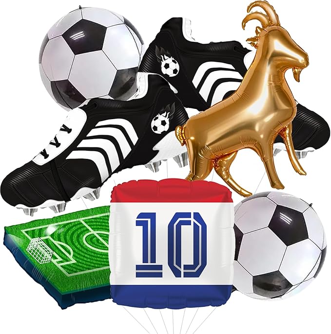 4D Football Balloons Set - Soccer Field, Cleats, Jersey & Goat Shapes | Sports Party Decorations for Fans, Birthday, Game Day (blue &red)