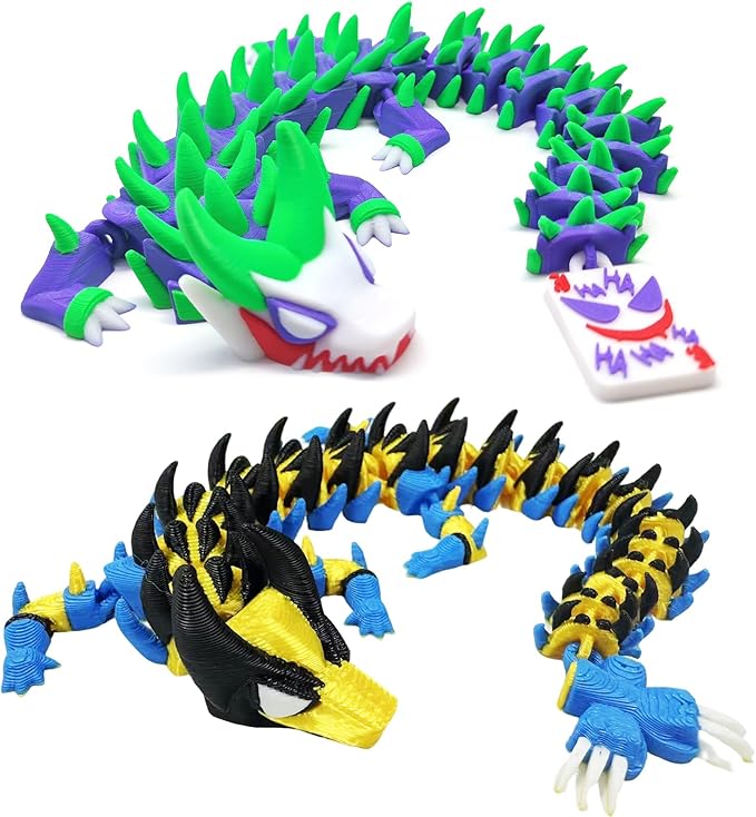 3D Printed Dragon,10 in 3D Printed Dragon Model,Unique 3D Animals Collectible,Flexible Articulated Fantasy 3D Dragon Fidget Toys for Creative Desk Decor Fun Gift.(2 Pcs)