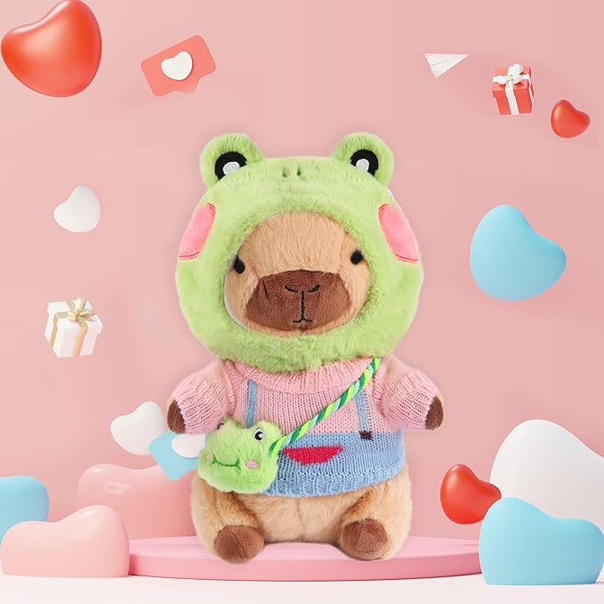 Kawaii Capybara Plush with 9 pcs Clothes & Accessories, 10.2 in Capybara Plushie with Outfits Capybara Stuffed Animal Plush Toys for Kids Boys Girls