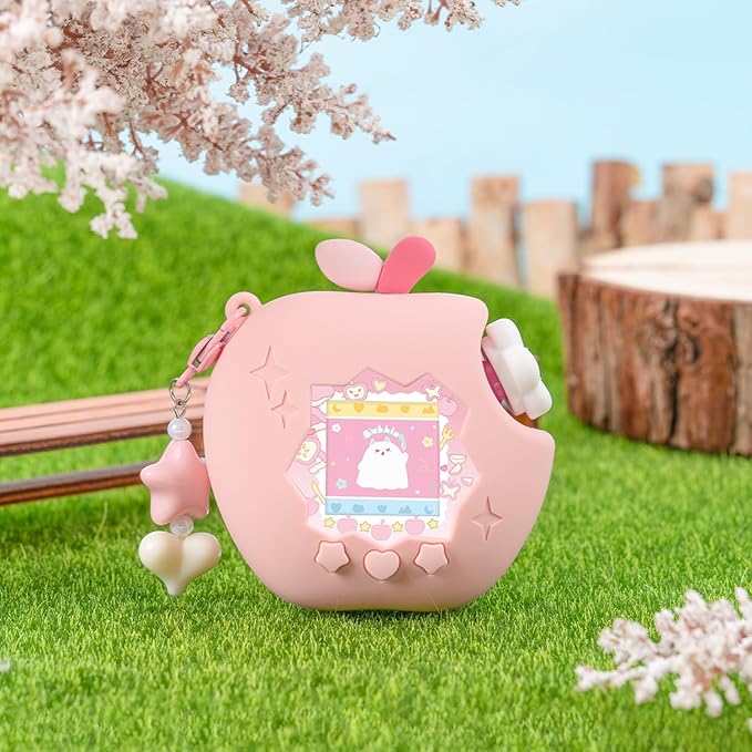 Apple Case for Tamagotchi Paradise, 4-iaradisen-1 Shockproof Silicone Protective Cover Kit with Faceplate, Flower Dial Cap & Charm, Kawaii Accessories for Girls & Adults (Pink)