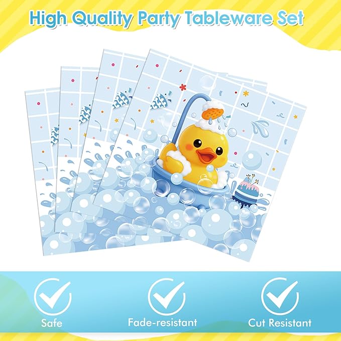 40pcs Duck Birthday Decorations, Disposable Duck Paper Plates and Napkins Tableware Set for Duck Theme Birthday Party Gender Reveal Baby Shower Decorations, Serves 20 Guests