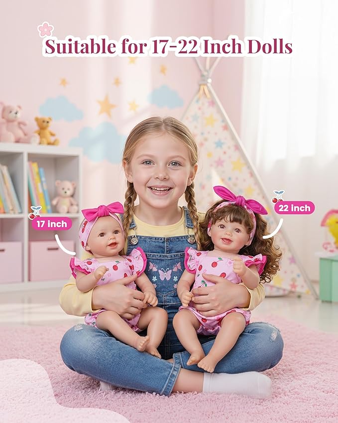 BABESIDE Reborn Baby Doll Clothes Cherry Pattern for 17- 22 Inch Baby Doll Clothes Outfits with Headband