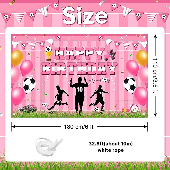 Avezano Scoccer Star Birthday Party Decorations Scoccer Sports Theme Happy Birthday Banner Backdrop Kids Teens Football 10th Birthday Party Celebrations Supplies (Pink, 6x3.6 ft)