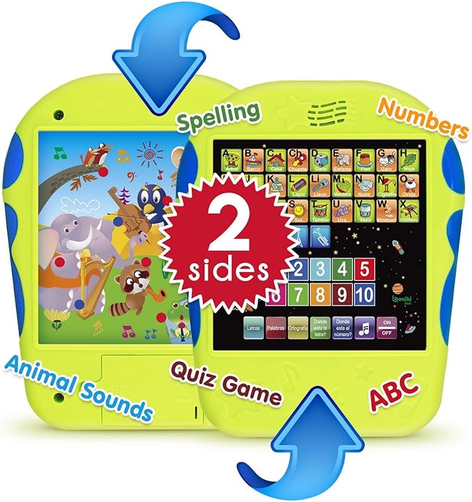 Spanish Learning Tablet for Kids - Bilingual Toy for Toddlers to Learn Spanish ABC, Numbers, Spelling, “Where is?” Game, Melodies, Animals and Sounds - 3 Years and Up