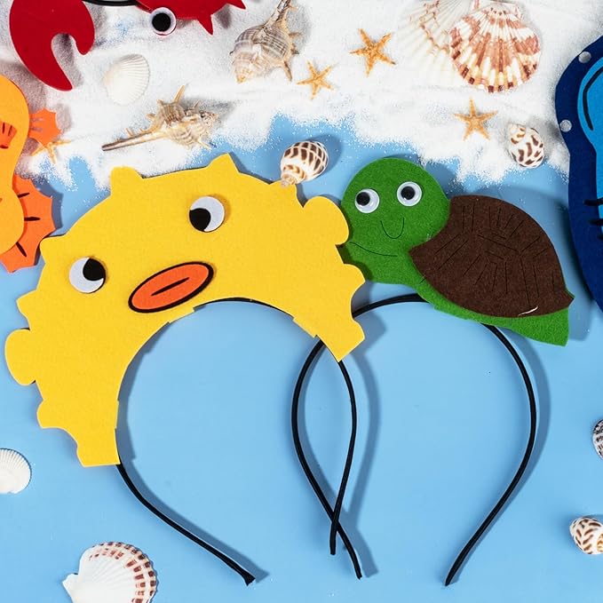 16 Styles of Felt Fabric Headband for Under The Sea Party Decorations, Ocean Animal Themed Party Favors, Beach, Pool, Mermaid, Zoo Parties Supplies, Kid Birthday Dress-up Hair Hoop, Halloween Costumes