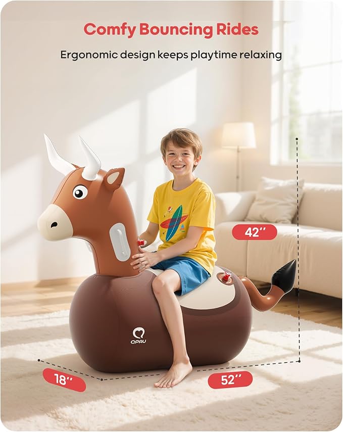 QPAU 2 Pack Large Inflatable Bull Hopper Bouncy Toy, 250lbs High Capacity Ride-on Animal for Kids & Adults, Soft Fabric Cover & Pump, Durable Puncture-Resistant Bouncer for Family Party Gift
