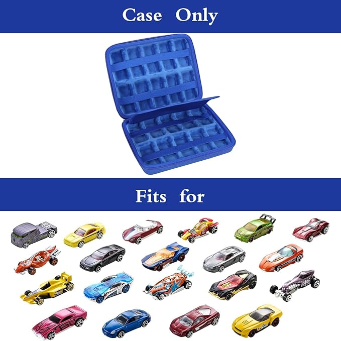 Mchoi Shockproof Carrying Case for Hot Wheels 20 Cars, Case Only (All Blue)