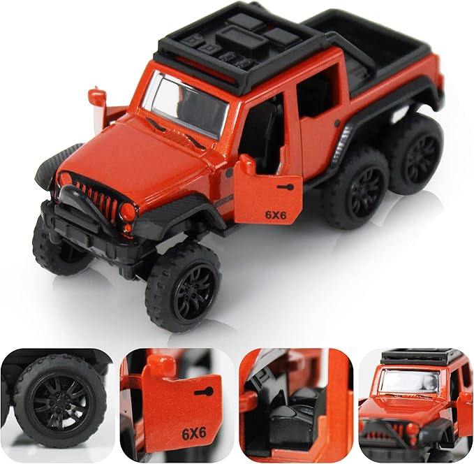 KIDAMI Diecast Toy Trucks 4 Pack Die Cast Metal Toy Cars Pull Back Cars Openable Doors Off-Road Vehicles Birthday Gift for Boys and Toddlers (Original)