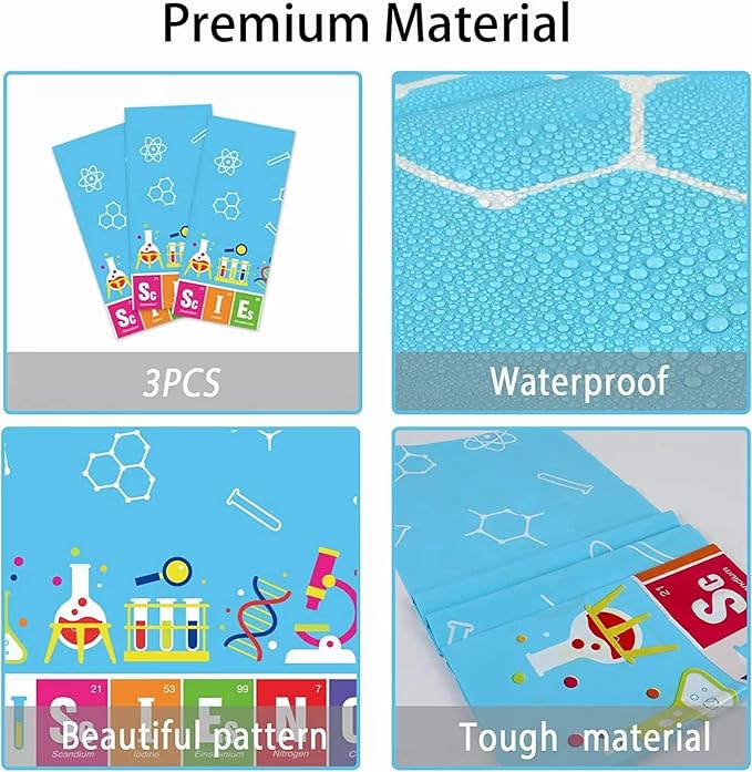 chiazllta Set of 3 Science Tablecloth Party Supplies Mad Sciencist Theme Birthday Party Decorations Laboratory Party Table Covers for Kids 108 x 51 inch Little Scientist Party Decorations