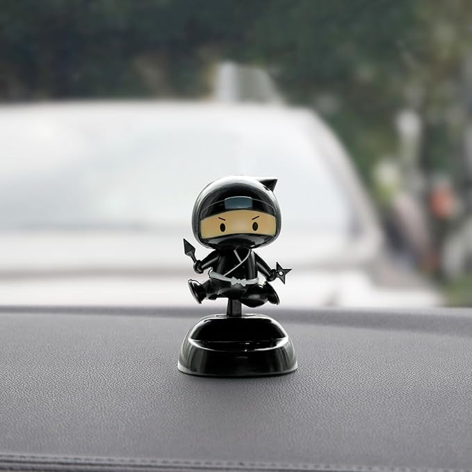 YGMONER Solar Powered Ninja Bobblehead Car Dashboard Ornaments Eco-Friendly Vibrant Car Decor Accessories for Office & Vehicle