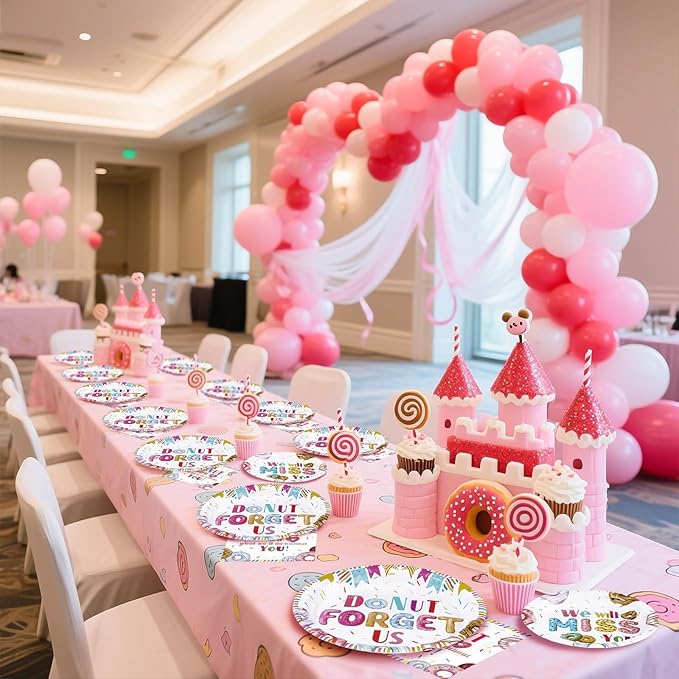 96PCS Farewell Retirement Party Supplies Colorful Donut Forget Us Plates and Napkins Disposable We Will Miss You Tableware Set for Coworker Going Away Retirement Party Decorations Serves 24