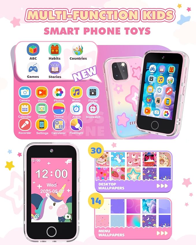 Kids Smart Phone for Girls, 3.5" Touchscreen Kids Phone Toy with Dual Camera, Christmas Birthday Gifts for Girls Age 3-8, Toddler Learning Toys for 3 4 5 6 7 8 Year Old, ABC Learning, Habit Tracker