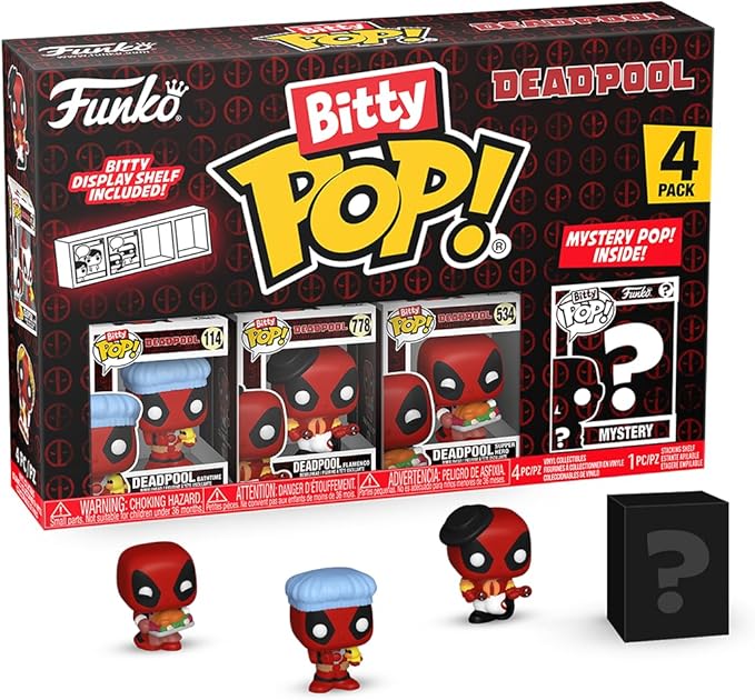 Funko Bitty POP! Deadpool - Bathtime, 4-Pack and A Surprise Mystery Mini Figure - 0.9 Inch (2.2 Cm) Collectable - Stackable Display Shelf Included - Gift Idea - Party Bags Stocking - Cake Topper