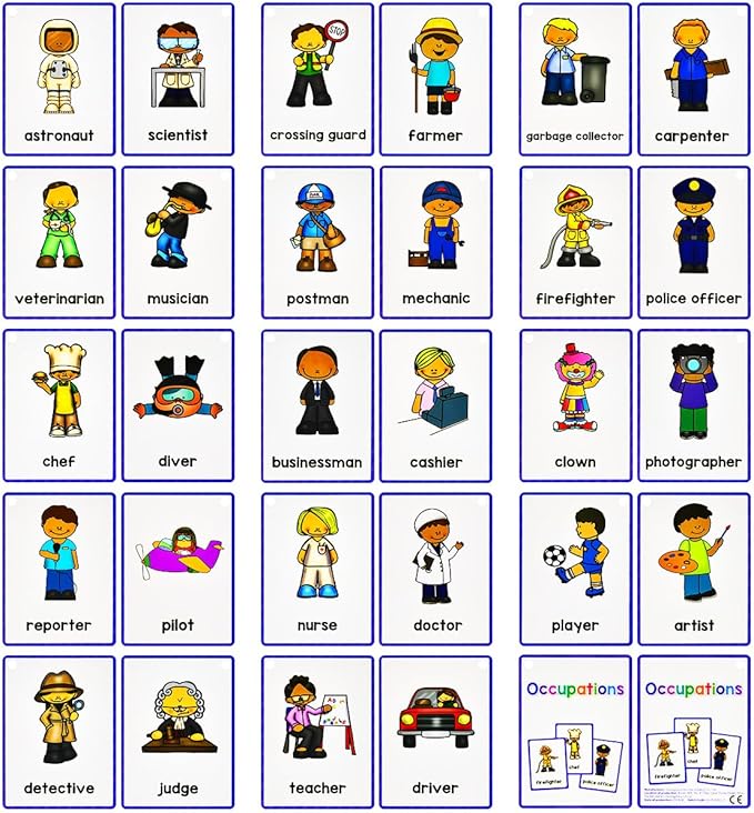 Learning Flashcards Occupations, 28 Different Occupations Educational Cards, Social Learning Card for Kids