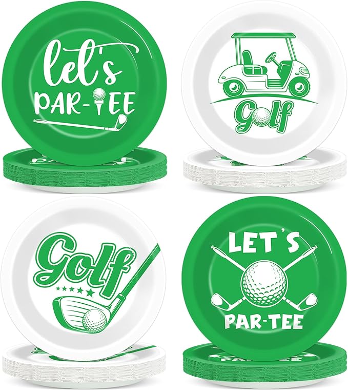 CHUNNIN 48Pcs Golf Party Paper Plates for Birthday Table Supplies 7" Golf Themed Sports Ball Disposable Dessert Plates for Par-Tee Kids Birthday Party Favors Decorations