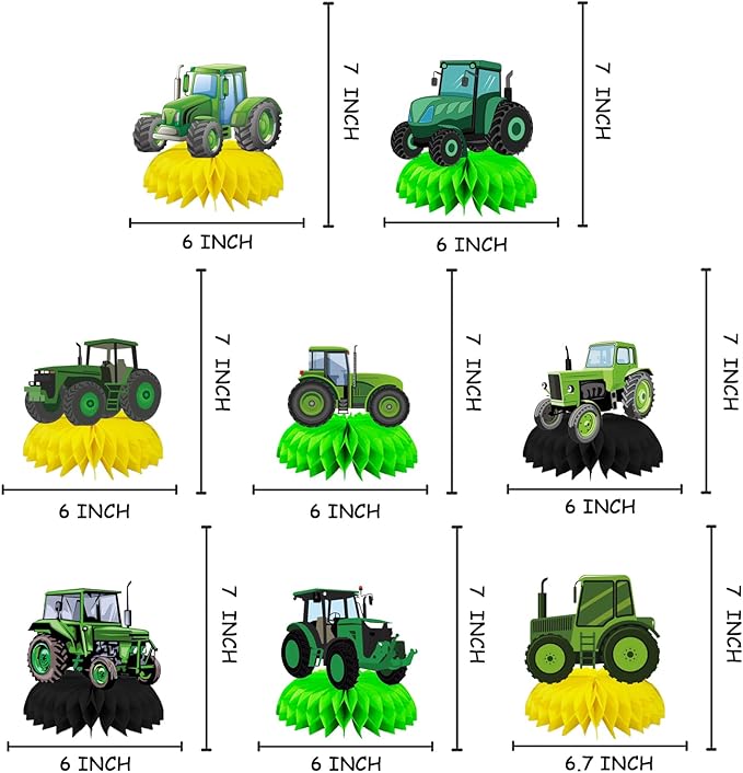 8 Pcs Farm Green Tractor Party Decoration, Farm Tractor Theme Honeycomb Centerpieces 3D Double Sided Table Decorations, Photo Booth Props for Kids Boys Girls Birthday Party Supplies