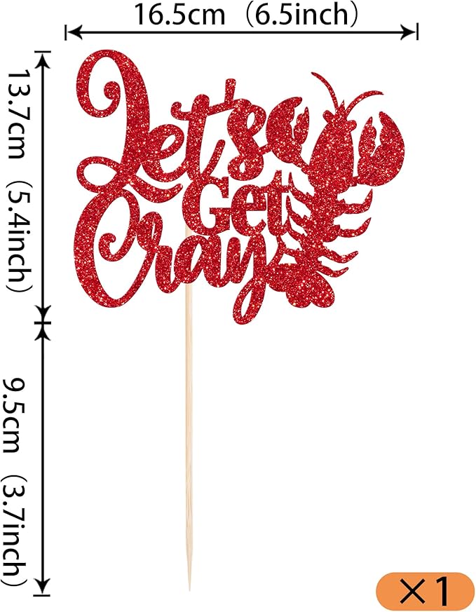 1 Pack Crawfish Happy Birthday Cake Topper Glitter Lobster Let's Get Cray Seaweed Theme Birthday Cake Pick for Baby Shower Ocean Party Cupcake Decoration Supplies