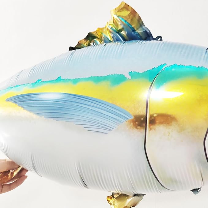 Realistic Fish Foil Balloons 4 Pack for Fishing Party Decorations - Gone Fishing Themed Birthday Supplies, Ocean Under the Sea Party Balloons, O-fish-ally One Decor (Tuna & Salmon)