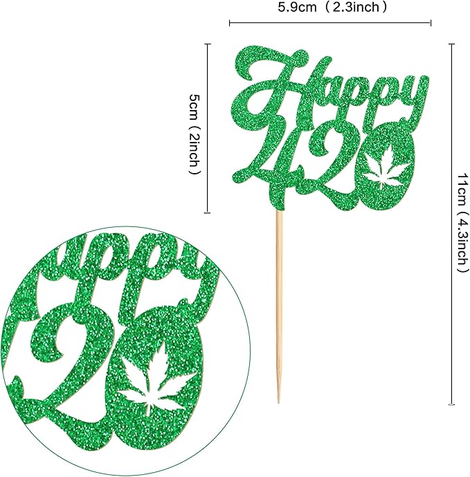 Ercadio 24 Pcs Green Glitter Marijuana Cupcake Toppers Have a Dope Birthday Cake Topper Cake Decorations for Men Women Marijuana Them 420 Birthday Party Supplies