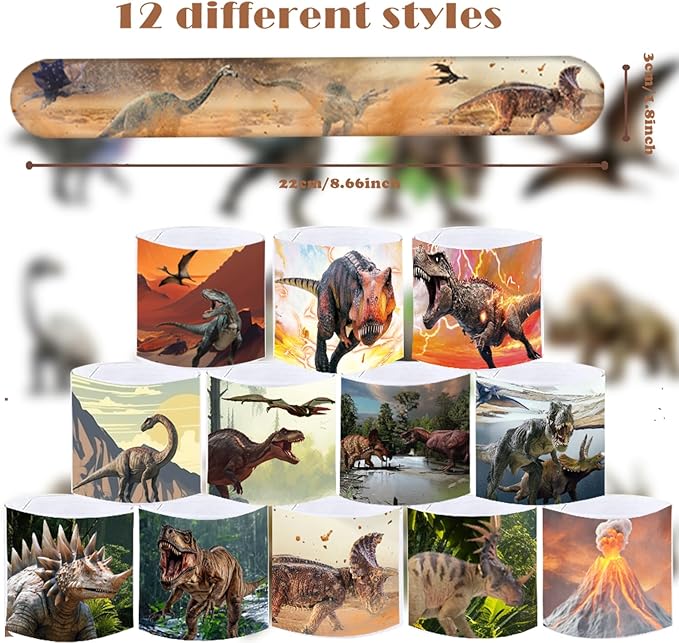 96PCS Realistic Dinosaur Party Favors Set include 72Pcs Dinosaur Temporary Tattoos Stickers, 24Pcs Dinosaur Slap Bracelet for Forest Dinosaur Dino Party Favors Prehistoric Dinosaur Themed Supplies